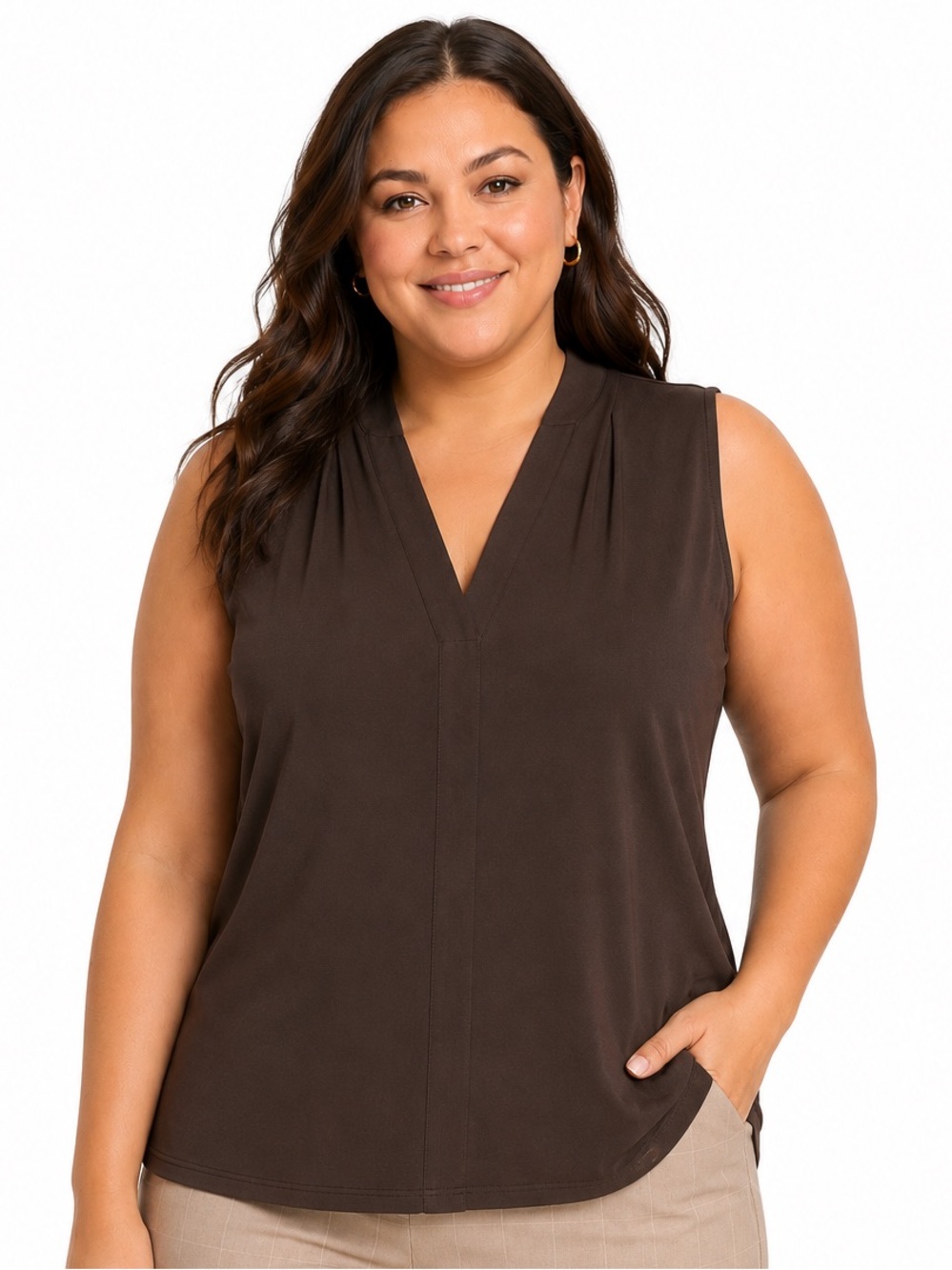 *NWT* Calvin Klein Brown V-Neck Top - Size 1X